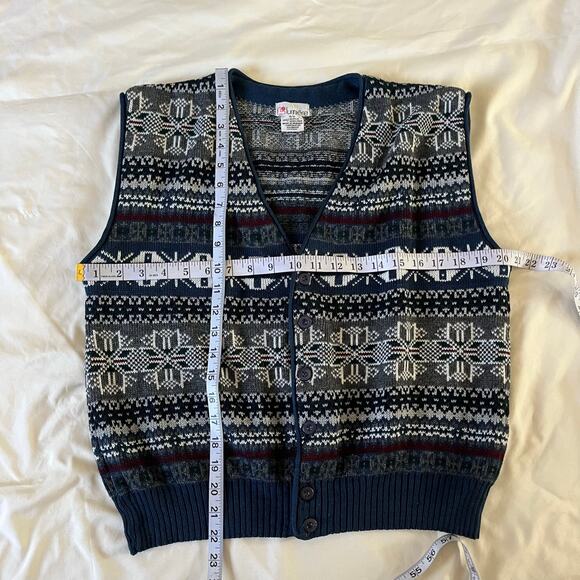 Vtg Y2K 2000s Blue Nordic Print  Sweater Vest Men's S Holiday Winter Eclectic - Picture 7 of 7